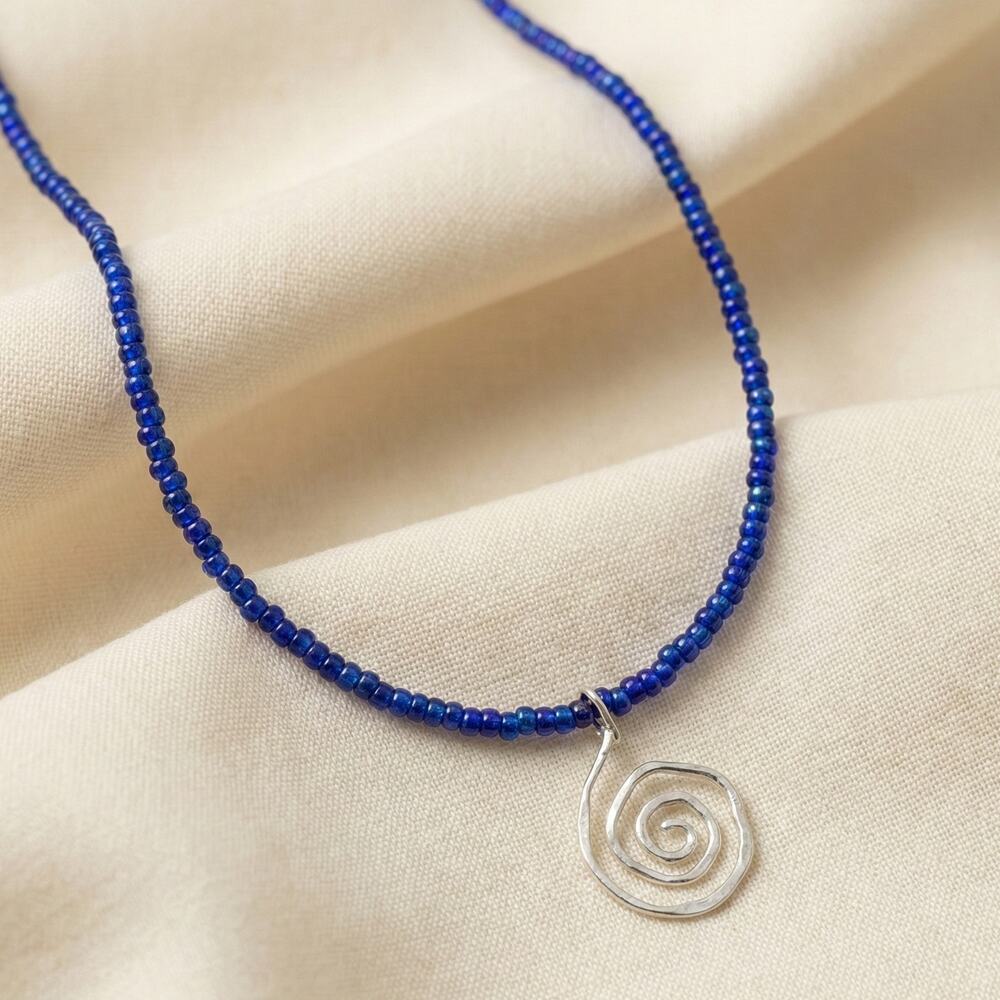 Ross-Simons Murano Glass Beaded Necklace Sterling Silver Spiral 17 in